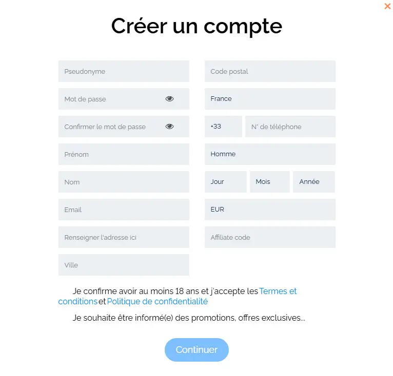 Processus d'inscription MIDAS LUCK CASINO