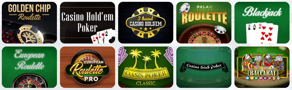 Jeux de table au MIDAS LUCK CASINO